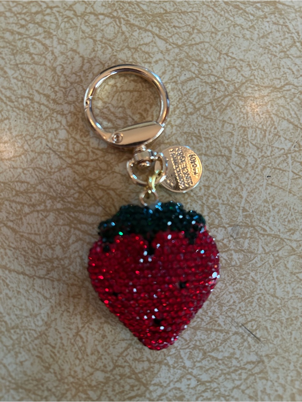 Beaded Red Strawberry Keychain/Bag Charm with Gold Hardware